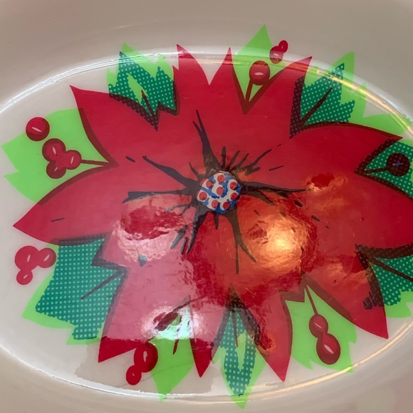 Vintage Plastic Christmas Snack Serving Tray Poinsettia Flowers - Picture 9 of 9